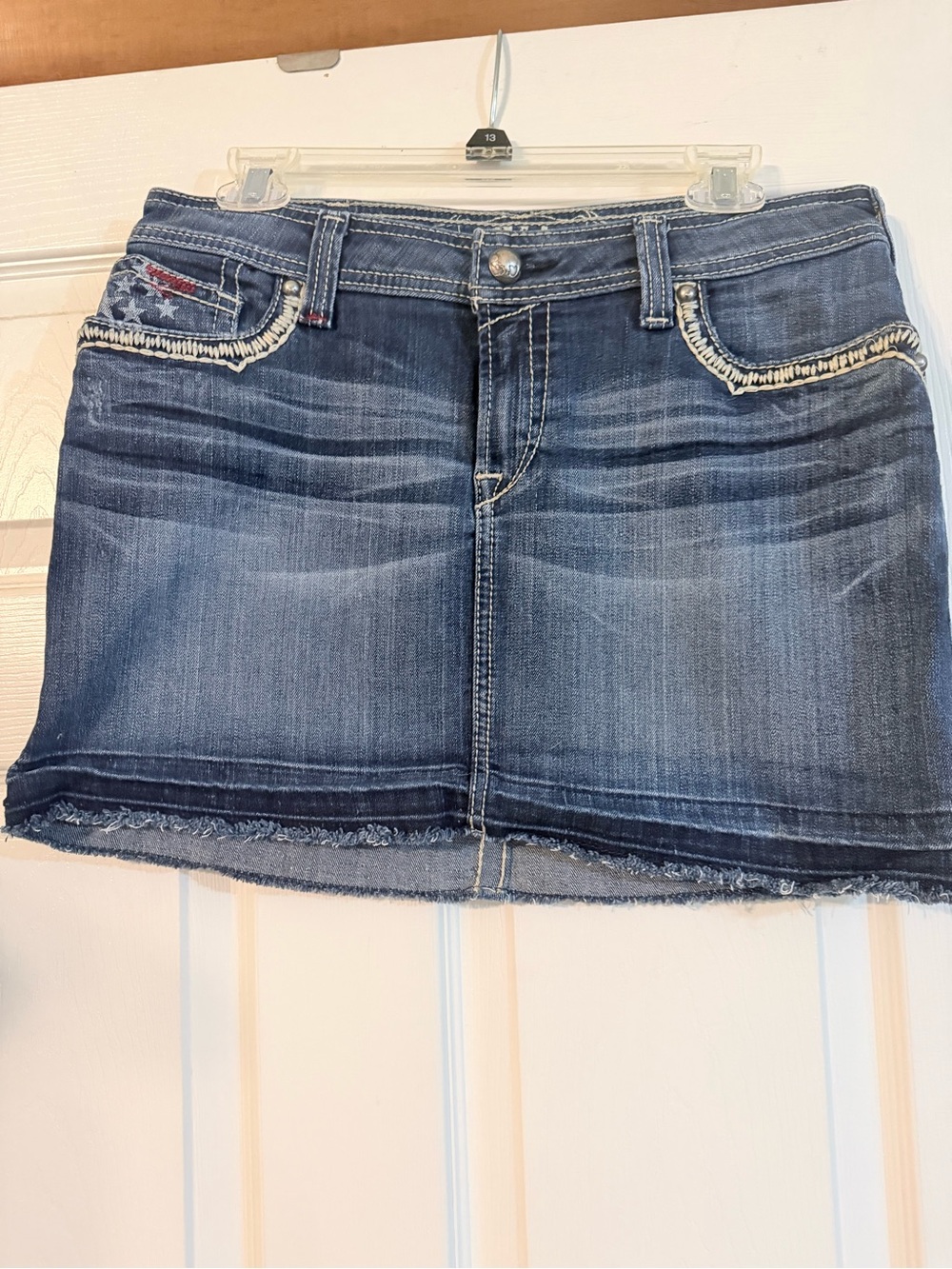 Ariat Distressed Medium Blue Denim Mini Skirt with Embroidered Pocket